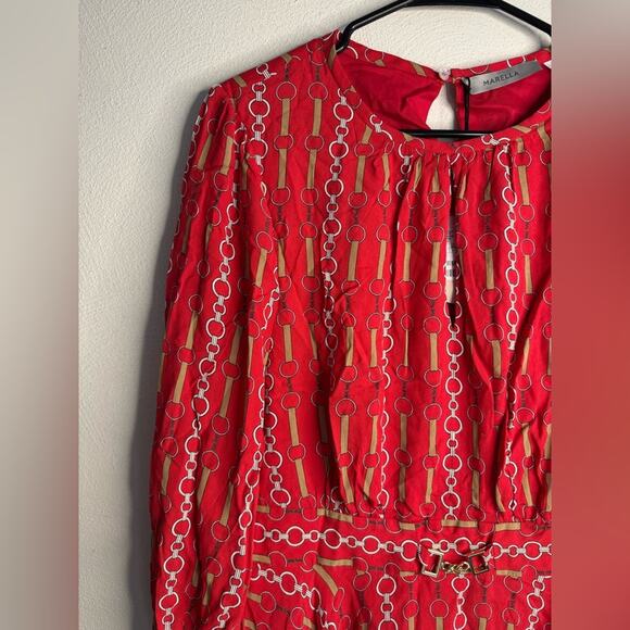 NWT Marella Odeon Fit and Flare Long Sleeve Red Dress - Picture 6 of 11